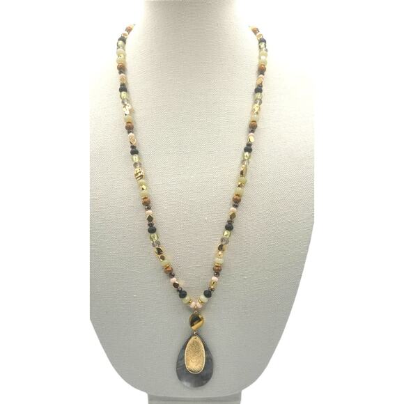 Gold Multicolor Beaded Pendant Fashion Necklace ~ NEW - Picture 4 of 7